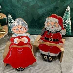 Vintage Festive Wooden Santa and Mrs Claus
Shelf Sitters Christmas Decor
